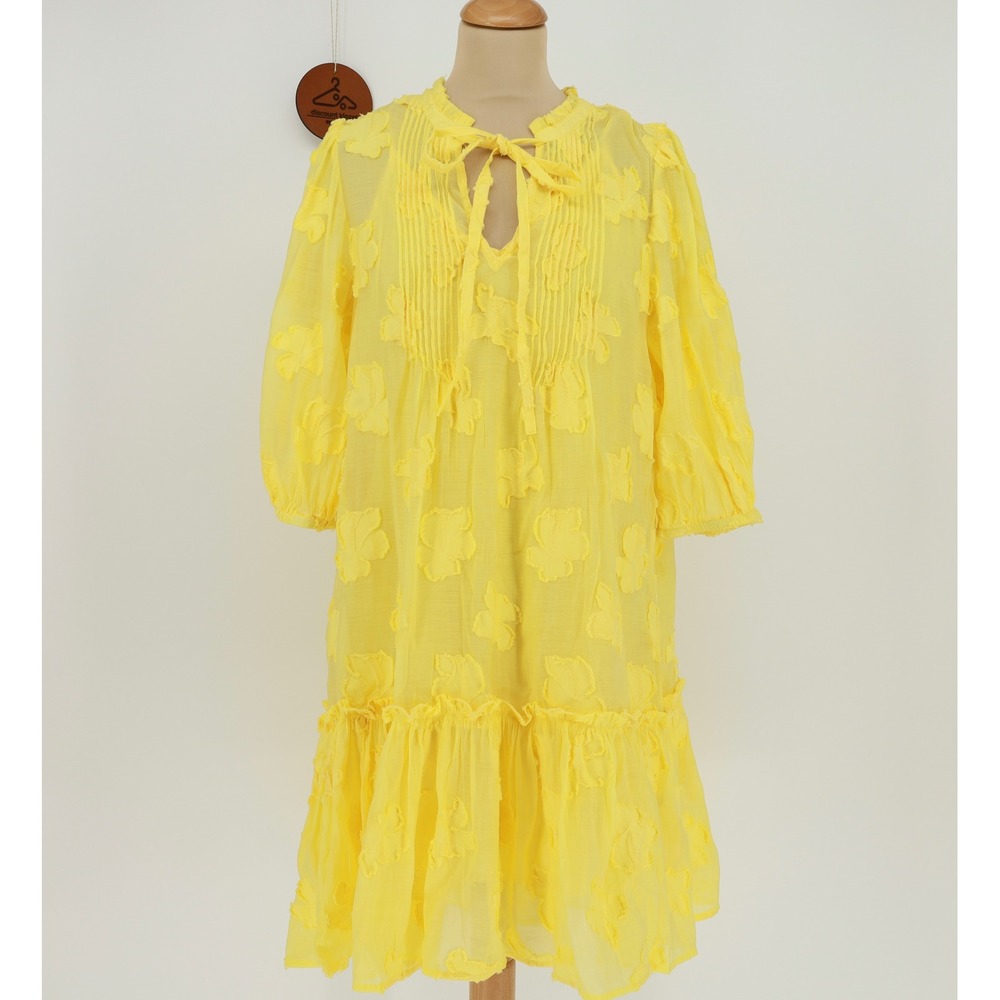 Sundance Fanciful Yellow Floral Fil Coupe Tiered Mini Dress Petite Large Artisan
